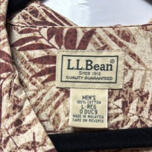 L.L. Bean Men's Tropical Print Shirt - Cream and Brown